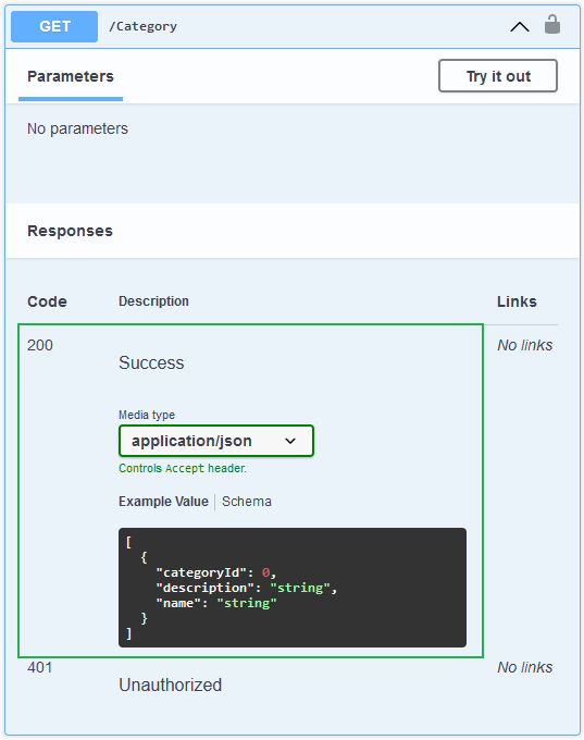 Example of a Swagger endpoint with a defined response type