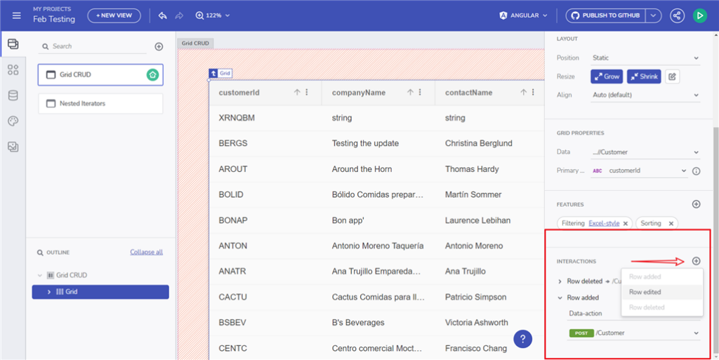 Grid CRUD Actions exmaple