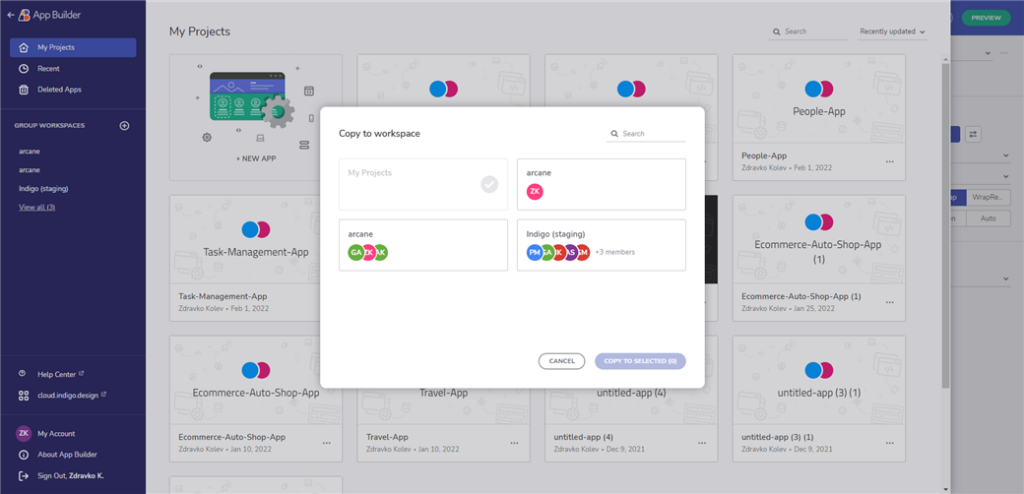 Copy Application to a Different Workspace