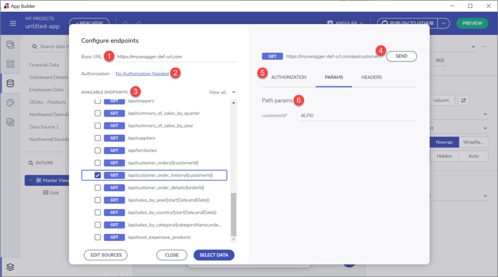 Configuración de puntos de conexión en App Builder