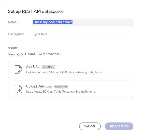 Configuración de la fuente de datos de la API de REST