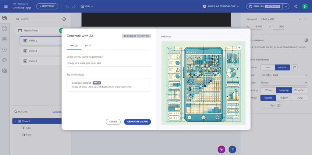 What Are the 5 Limitations of AI in Low-Code App Development? App Builder generating image with AI