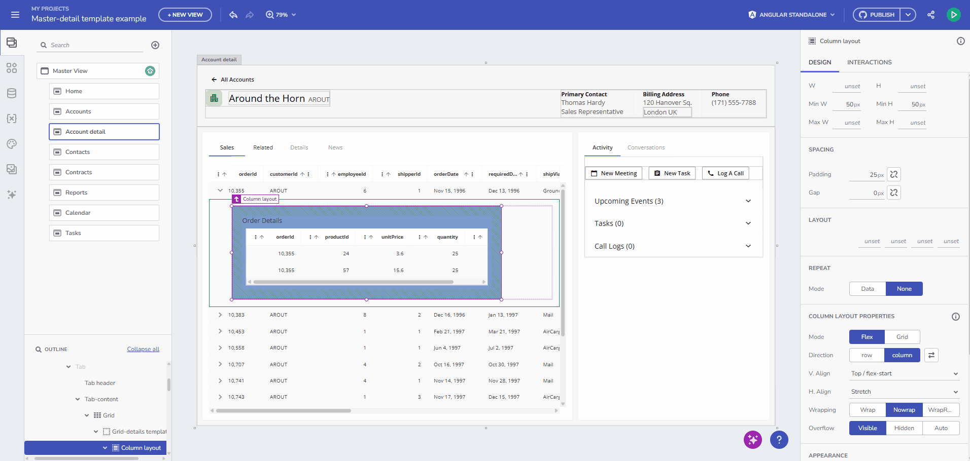 What's New: App Builder with Conditional Data Actions, Grid Master-Detail, & More Exemplo de Modelo de Detalhe Mestre de Grade