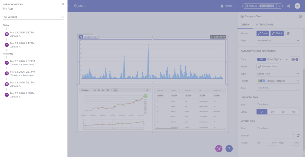 quick preview of the version history